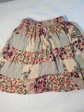 Floral Pink Cottage Core Patchwork Skirt NEW Good Times 'Free Size' fits Med